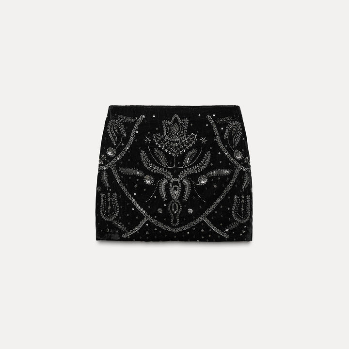 Moudda ZARA - Mini-jupe en velours brodée paillettes – ensemble - Tunisie 1