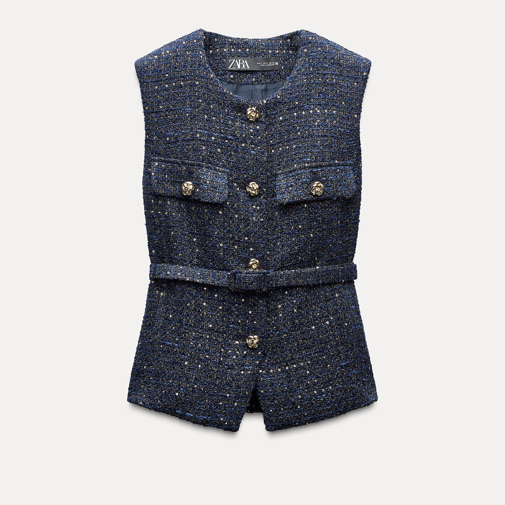 Moudda ZARA - Gilet tissu pailleté ceinturé - Tunisie 2