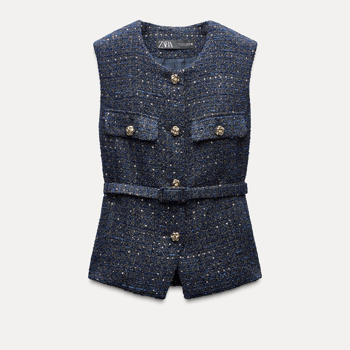 Moudda ZARA - Gilet tissu pailleté ceinturé - Tunisie 2