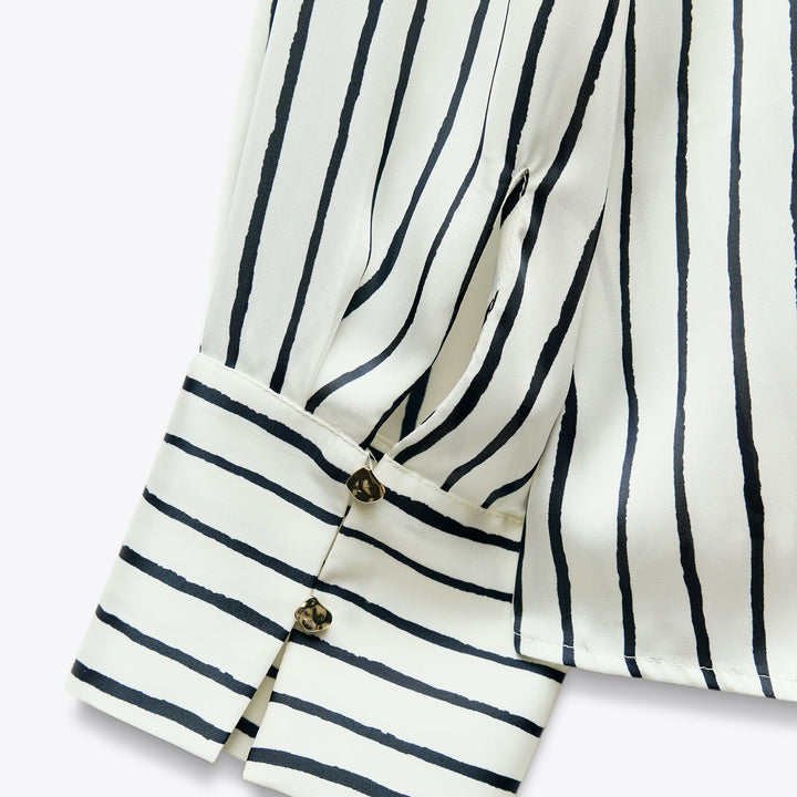 Moudda ZARA - Chemise Satin - Rayures, Encolure Forcée & Bouton Doré - Tunisie 4