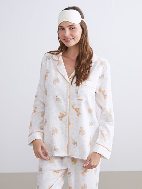 Moudda LC Waikiki - Pyjama tissé manches longues Femme Crème imprimée - Tunisie 2