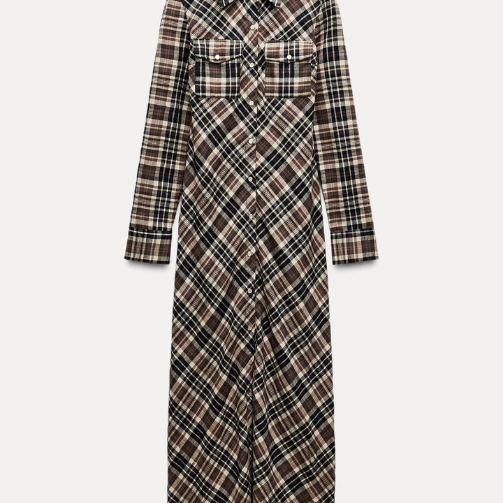 Moudda ZARA - Robe mi-longue carreaux manches longues chemise - Tunisie 2