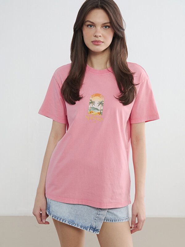 Moudda LC Waikiki - Body imprimé manches courtes en jersey pour Femme couleur Rose moyen - Tunisie 1