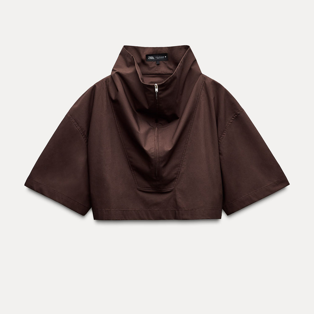 Moudda ZARA - Chemise popeline manches courtes, col cheminée, zip - Tunisie 1