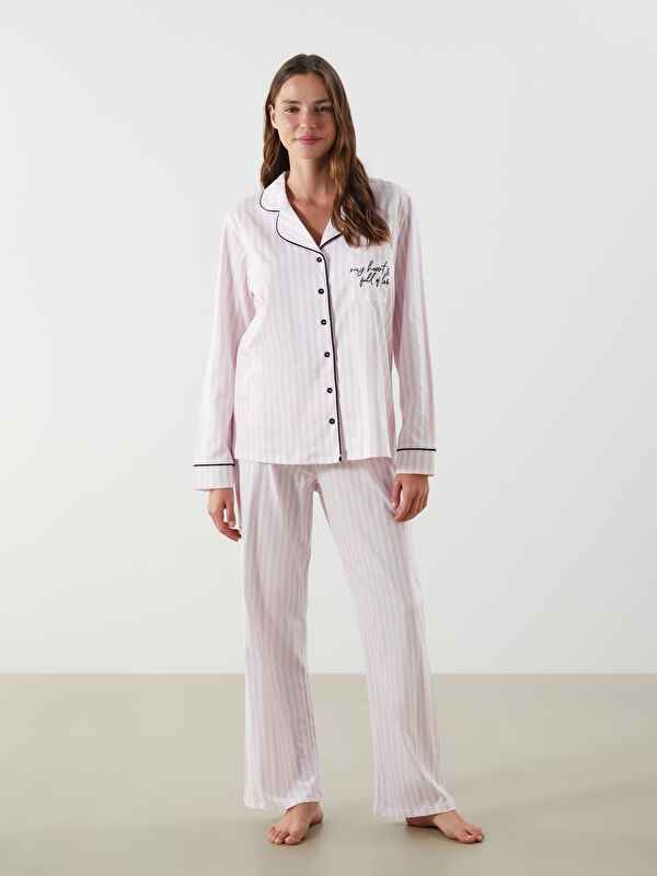 Moudda LC Waikiki - Pyjama en jersey manches longues Femme Imprimé écru - Tunisie 2