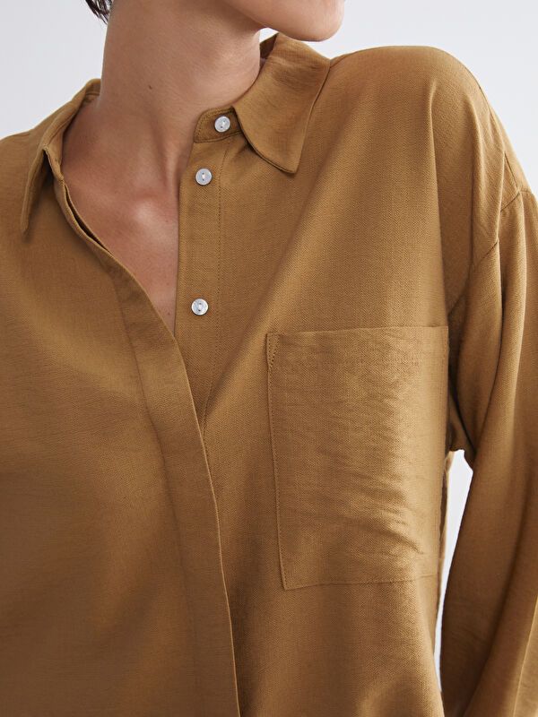 Moudda LC Waikiki - Chemise tissée manches longues Femme Moutarde - Tunisie 3