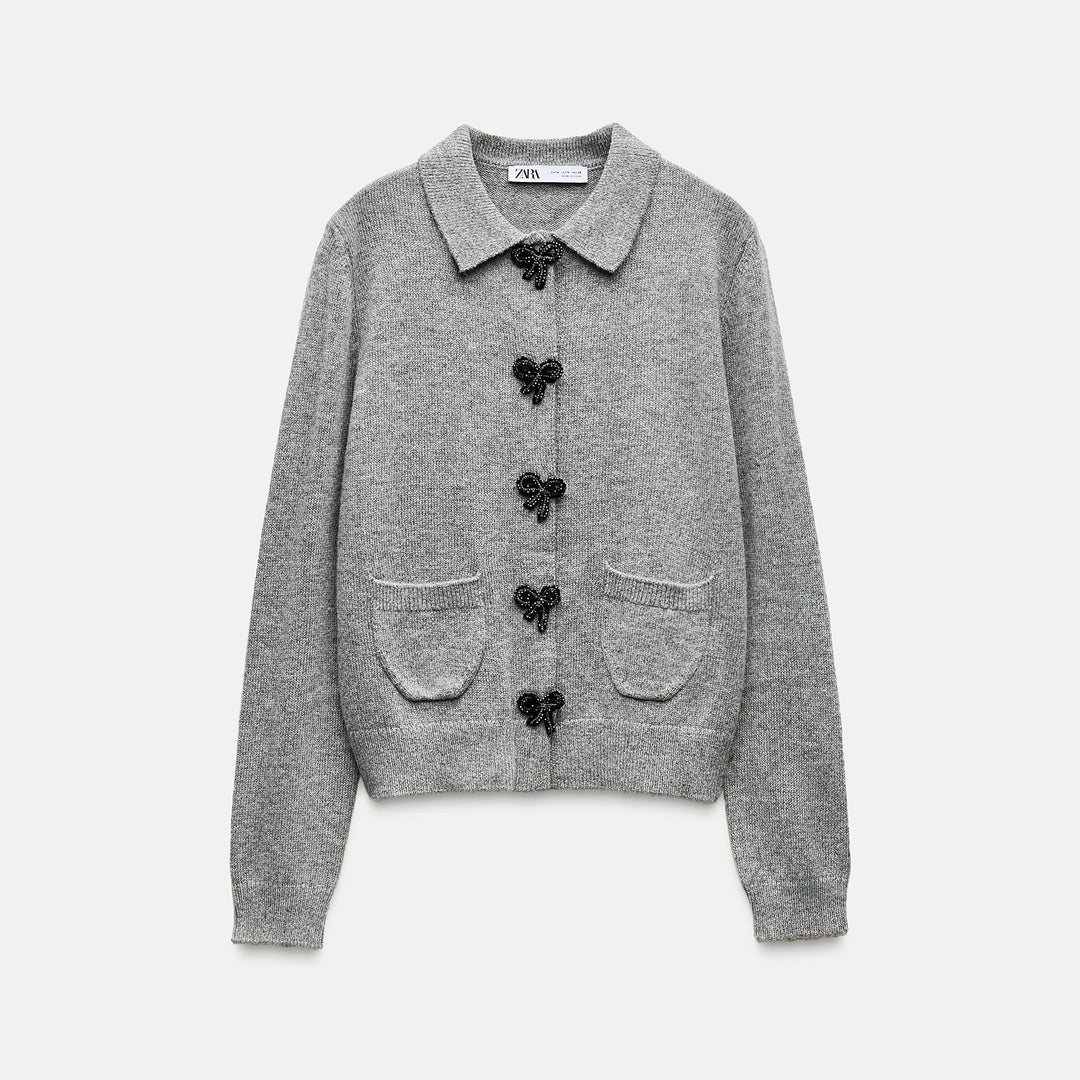 Moudda ZARA - Veste en maille, manches longues, col polo, laçage - Tunisie 2