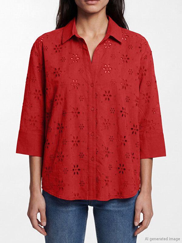 Moudda LC Waikiki - Chemise manches longues en tissu pour Femme couleur Rouge - Tunisie 3