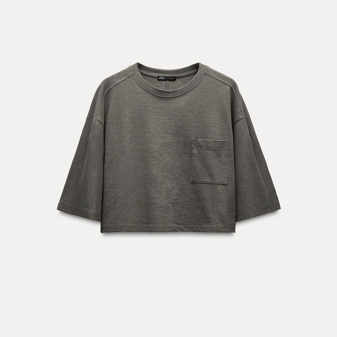 Moudda ZARA - T-shirt boxy en flammé, poche - Tunisie 2