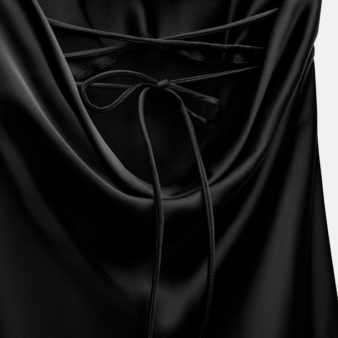 Moudda ZARA - Robe mi-longue satinée bustier, drapée, liens - Tunisie 3