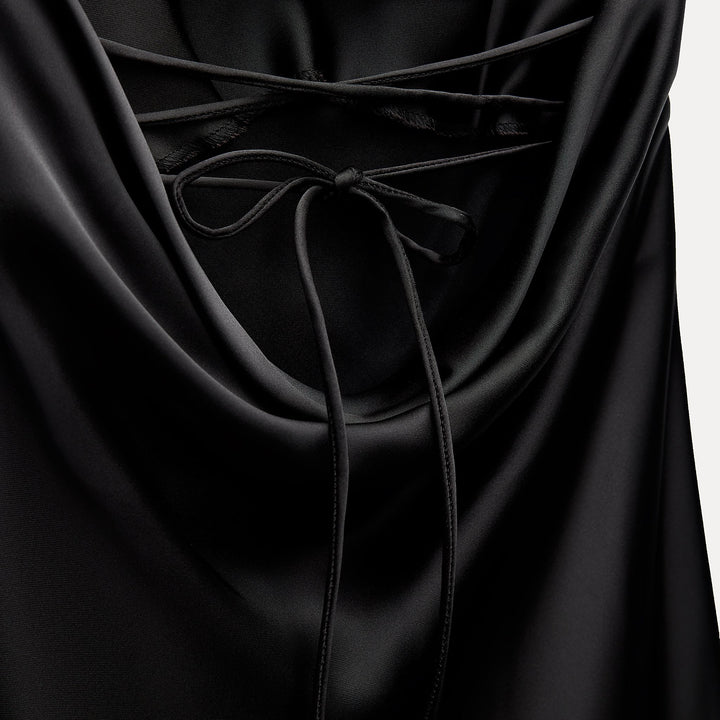 Moudda ZARA - Robe mi-longue satinée bustier, drapée, liens - Tunisie 3