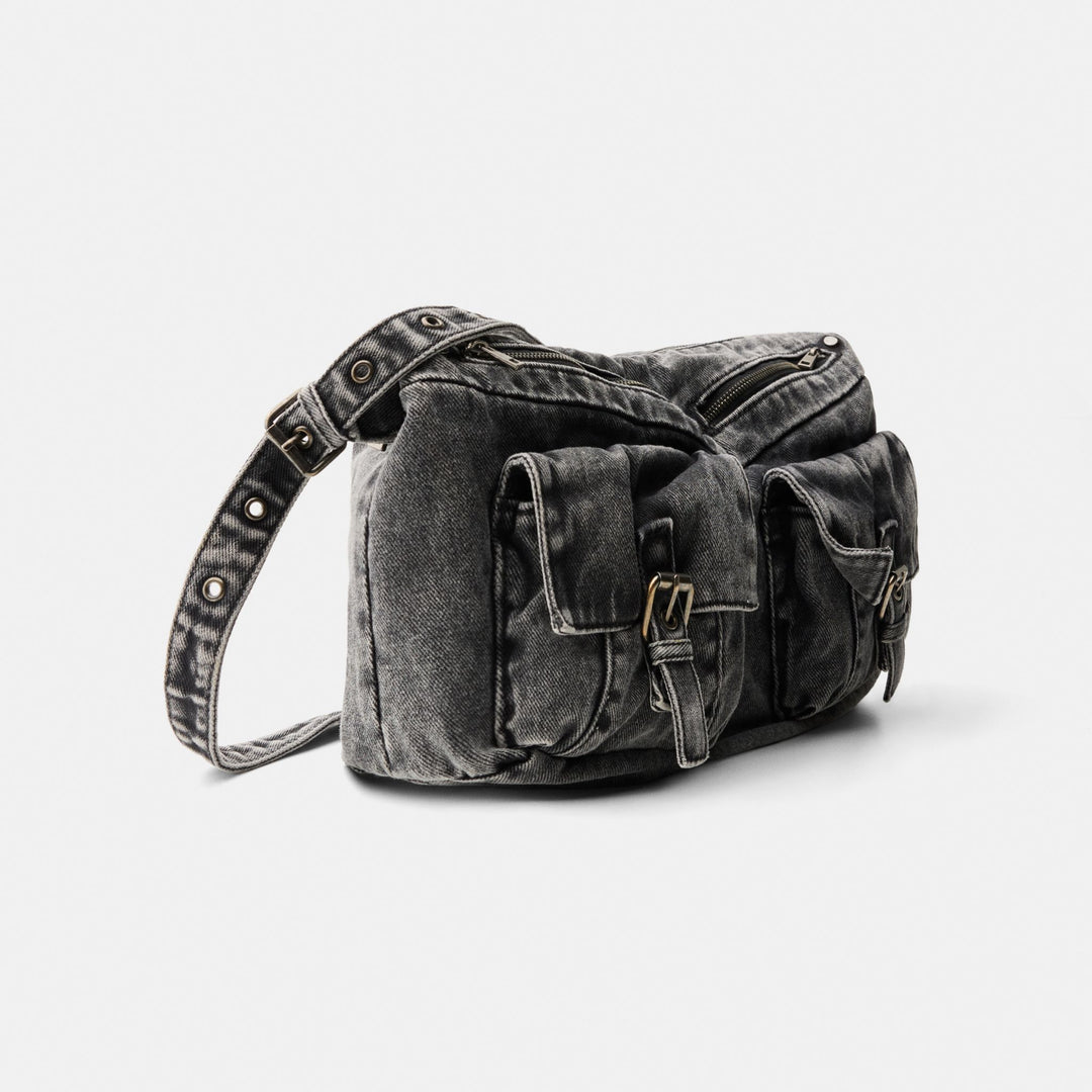 Moudda BERSHKA - Sac bandoulière hobo en jean noir fermetures éclair - Tunisie 1