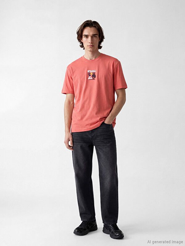 Moudda LC Waikiki - T-shirt imprimé manches courtes en jersey pour Homme couleur Corail - Tunisie 2