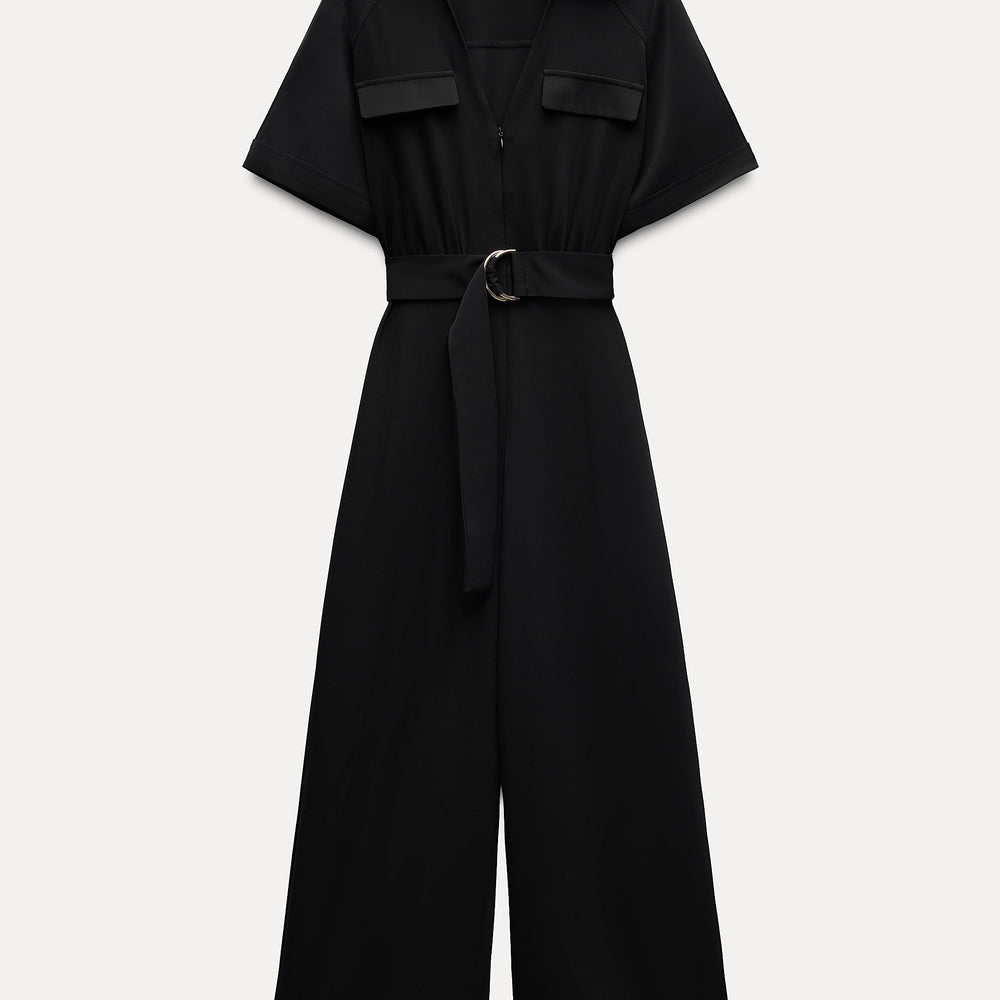 Moudda ZARA - Combinaison crêpe fermeture éclair devant pantalon ample ceinture boucle dorée - Tunisie 2