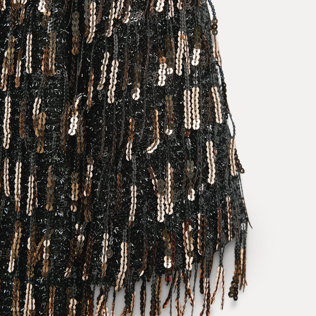 Moudda ZARA - Robe courte manches longues, col en V pailletée - Tunisie 3