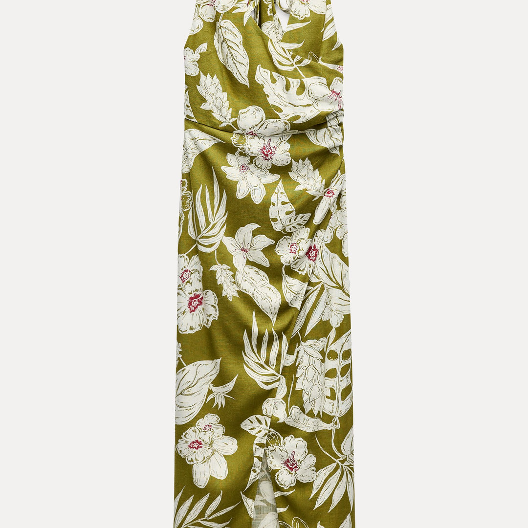Moudda ZARA - Robe mi-longue lin/viscose décolleté dos imprimé - Tunisie 1