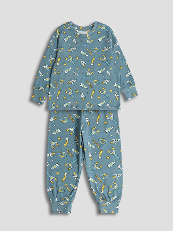 Moudda LC Waikiki - Pyjama manches longues en jersey couleur Bleu indigo clair imprimé pour garçons - Tunisie 1