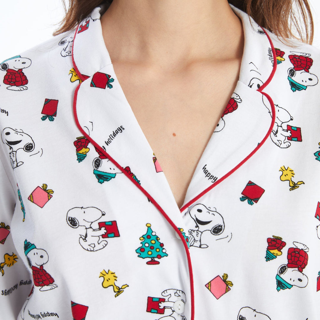 Moudda LC Waikiki - Pyjama en jersey manches longues Femme Imprimé écru - Tunisie 3