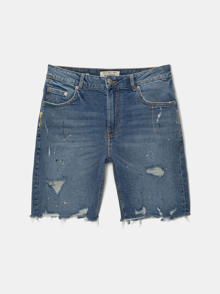 Moudda PULL & BEAR - Bermuda Denim Slim Déchiré Peinture - Tunisie 4