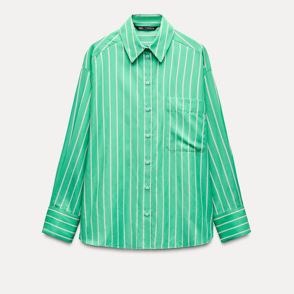 Moudda ZARA - Chemise ample rayée verte, manches longues, poche - Tunisie 2