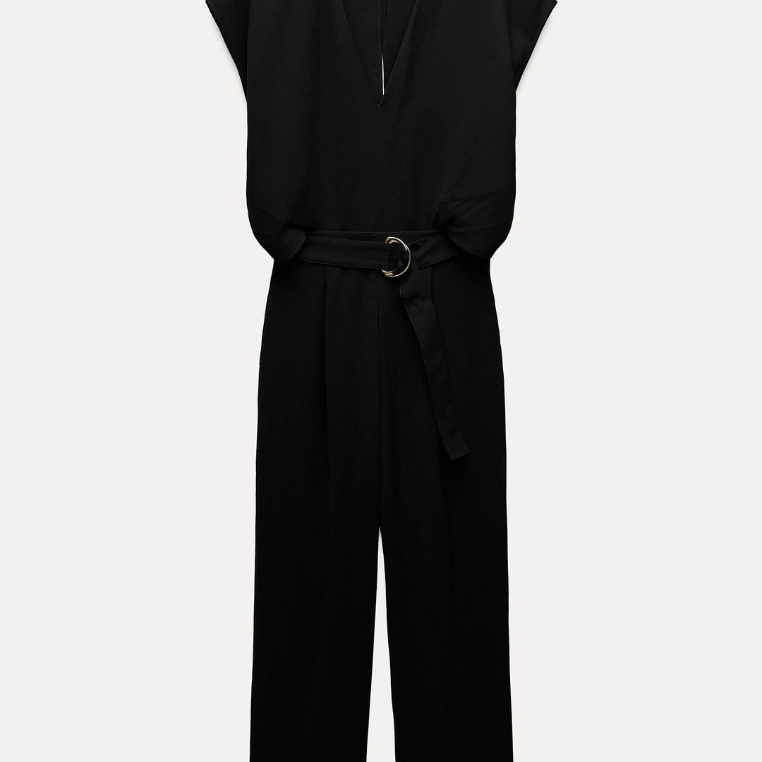 Moudda ZARA - Combinaison crêpe noire manches courtes ceinturée - Tunisie 1