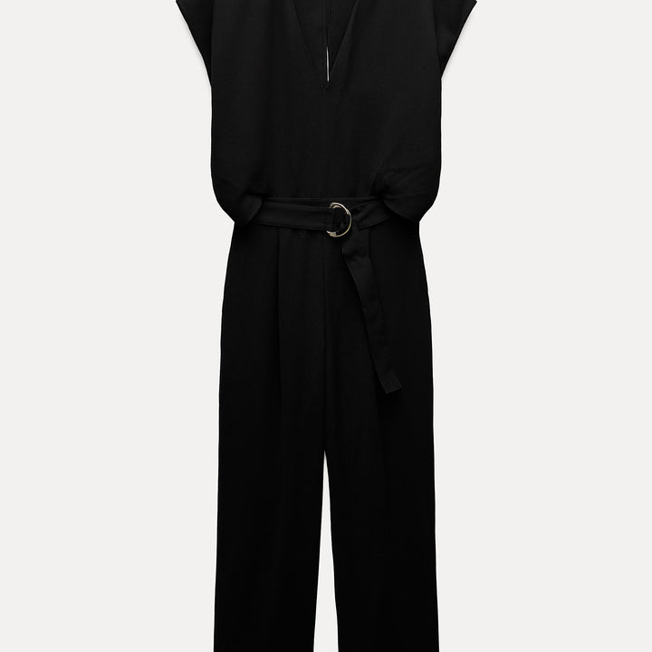 Moudda ZARA - Combinaison crêpe noire manches courtes ceinturée - Tunisie 1