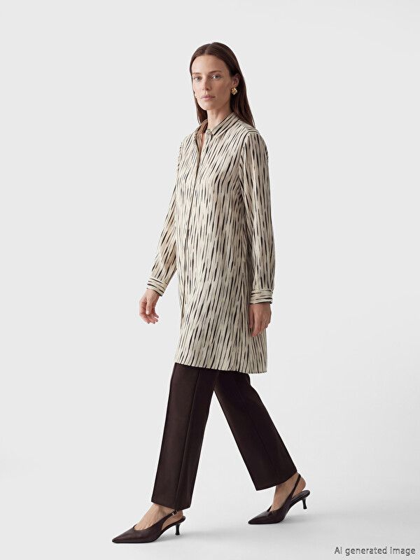 Moudda LC Waikiki - Tunique imprimée manches longues en tissu pour Femme couleur Beige imprimé - Tunisie 1
