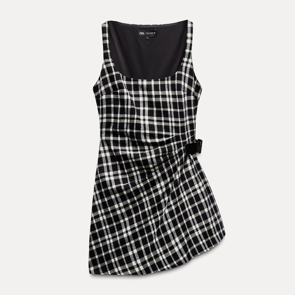 Moudda ZARA - Robe courte carreaux fines bretelles croisée détail ceinture - Tunisie 2