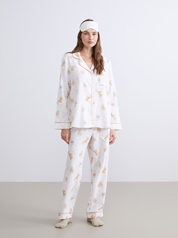 Moudda LC Waikiki - Pyjama tissé manches longues Femme Crème imprimée - Tunisie 1