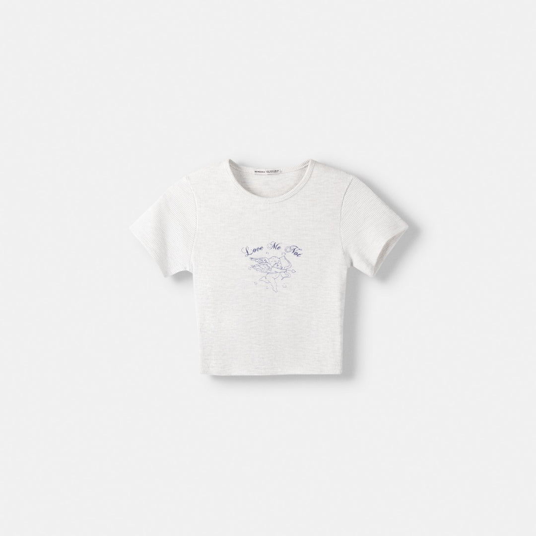 Moudda BERSHKA - Gris Vigo – t-shirt manches courtes gaufre graphique - Tunisie 1