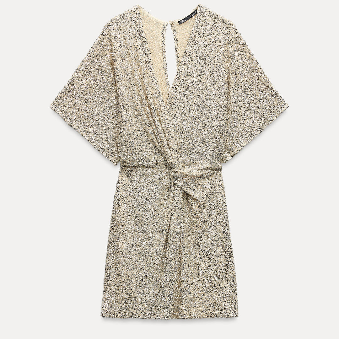 Moudda ZARA - Robe courte pailletée décolleté croisé nœud à la taille - Tunisie 2