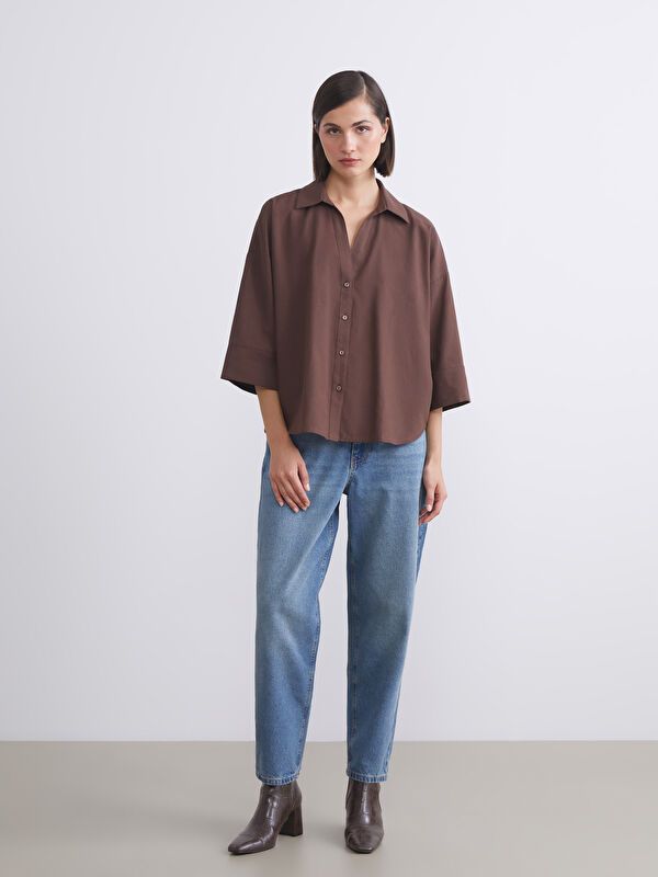 Moudda LC Waikiki - Chemise tissée manches longues Femme Brun - Tunisie 2