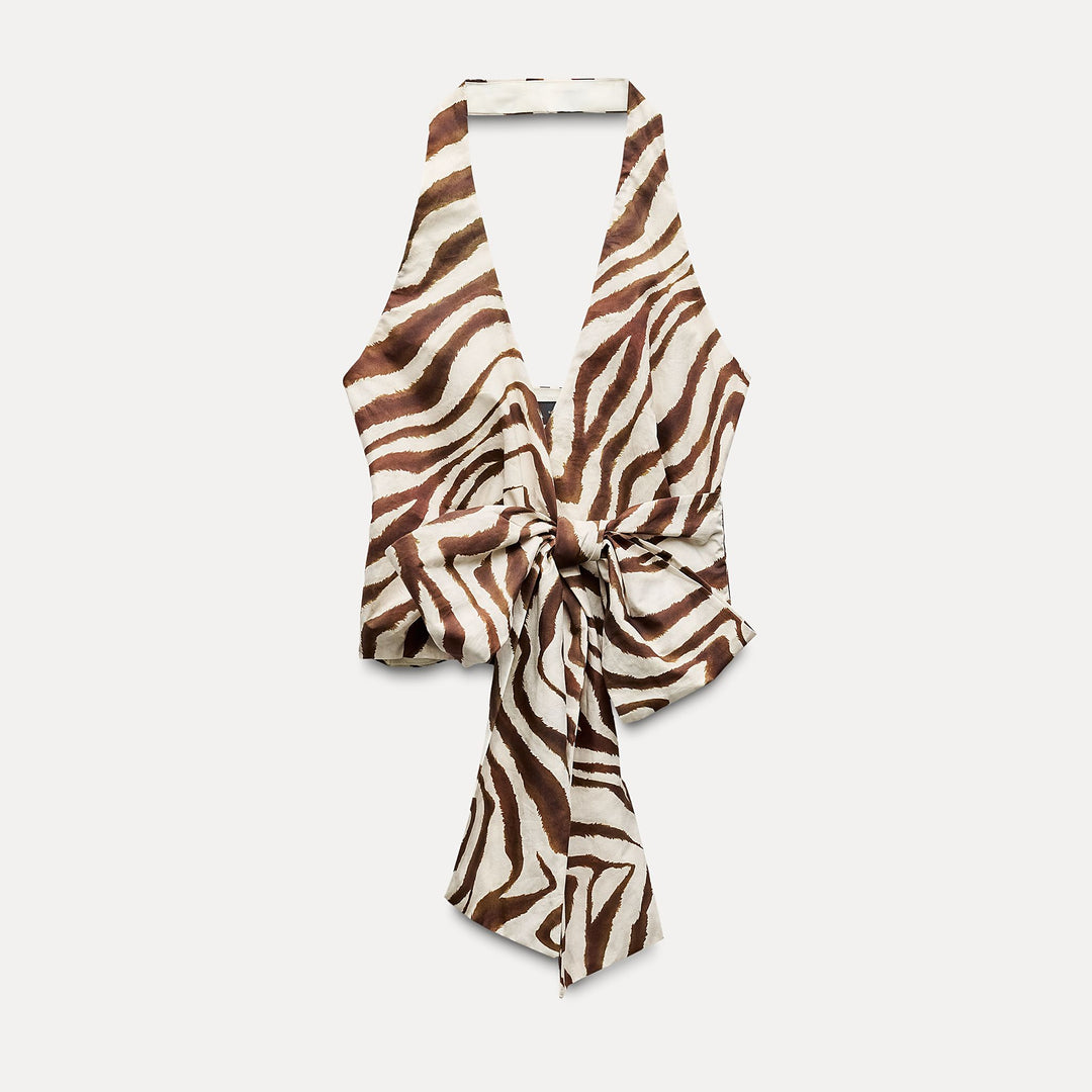 Moudda ZARA - Top croisé popeline col licou nœud latéral - Tunisie 1