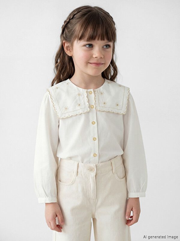 Moudda LC Waikiki - Chemise manches longues en tissu pour Fille couleur Écru - Tunisie 1