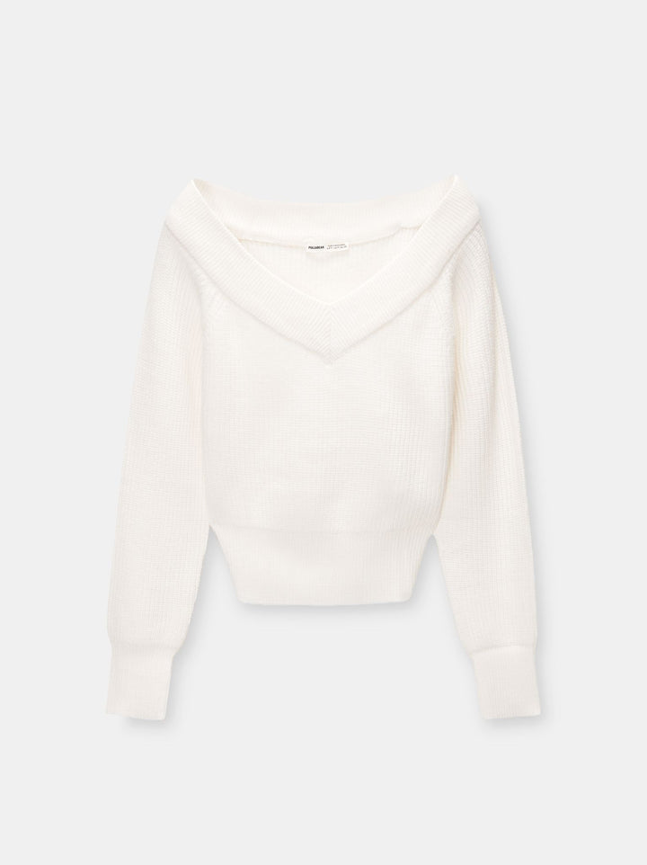 Moudda PULL & BEAR - Pull Crop Perlé Bardot Col V Double Way - Tunisie 2