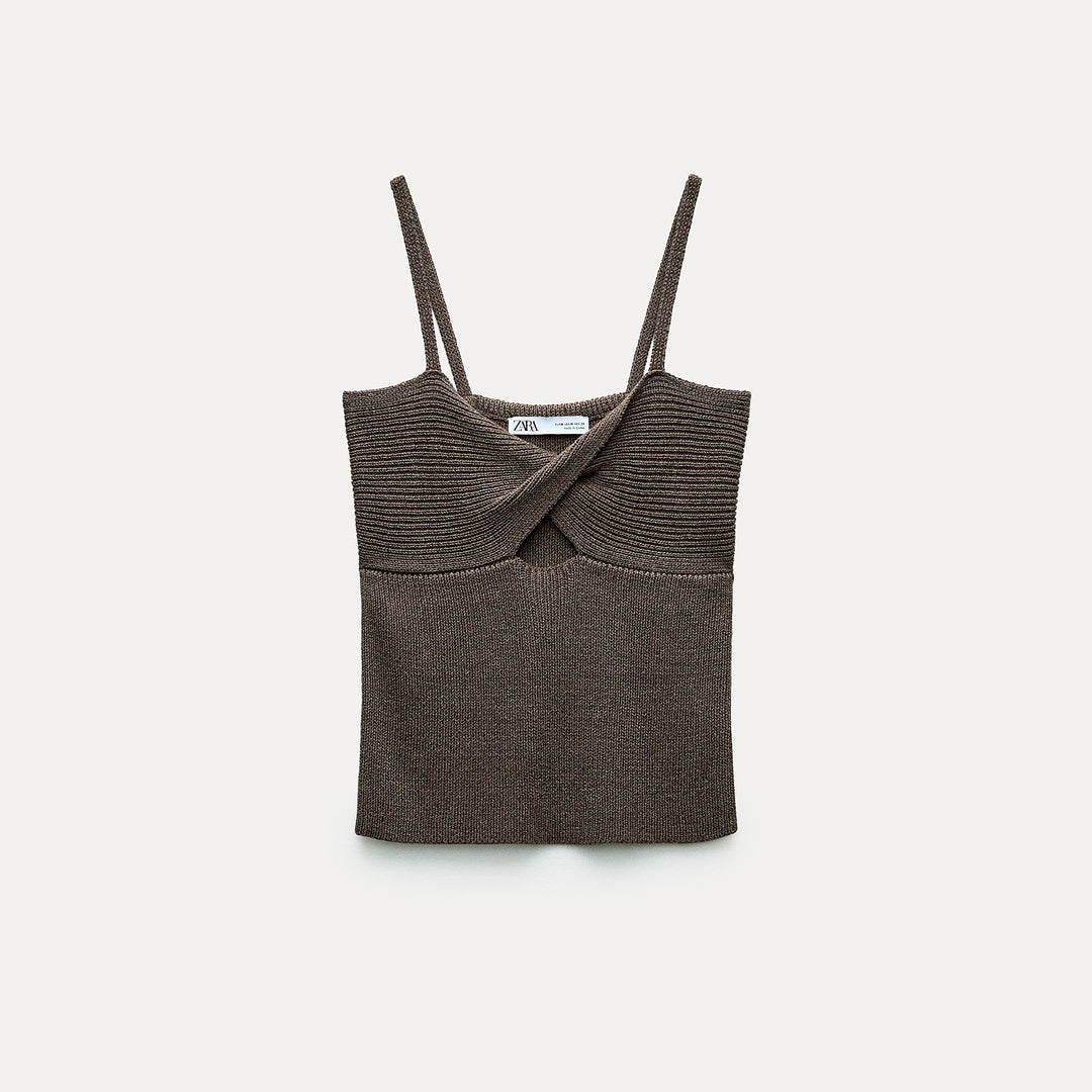 Moudda ZARA - Haut bretelles, décolleté drapé en lin - Tunisie 1