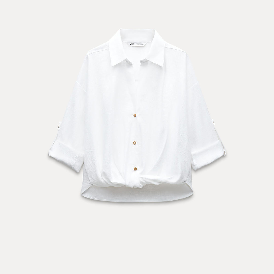 Moudda ZARA - Top lin/viscose nœud ceinture manches longues - Tunisie 1