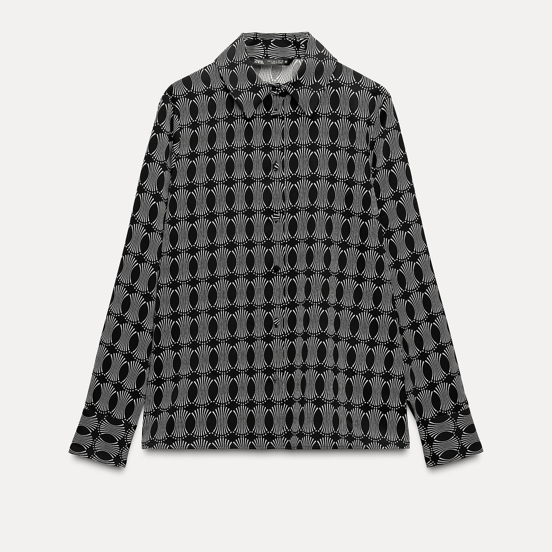 Moudda ZARA - Chemise en crêpe manches longues, imprimé géométrique - Tunisie 1