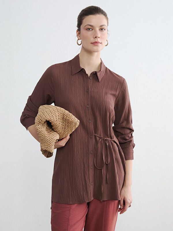 Moudda LC Waikiki - Tunique manches longues en tissu pour Femme couleur Marron - Tunisie 1