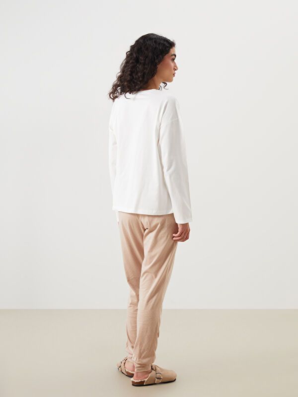 Moudda LC Waikiki - Pyjama en jersey manches longues Femme Imprimé beige - Tunisie 5