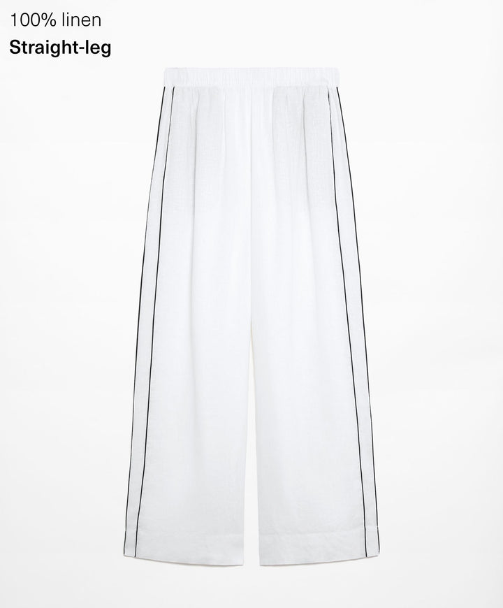 Moudda Oysho - Pantalon 100% Lin avec Passepoil Taille Moyenne - Tunisie 2