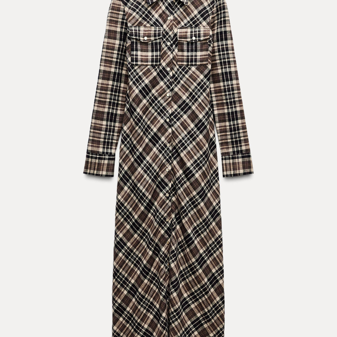 Moudda ZARA - Robe mi-longue carreaux manches longues chemise - Tunisie 1