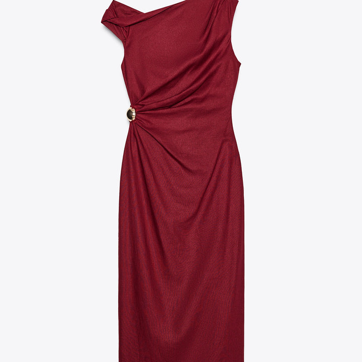 Moudda ZARA - Robe Midi Lin - Drapé & Applique - Tunisie 1