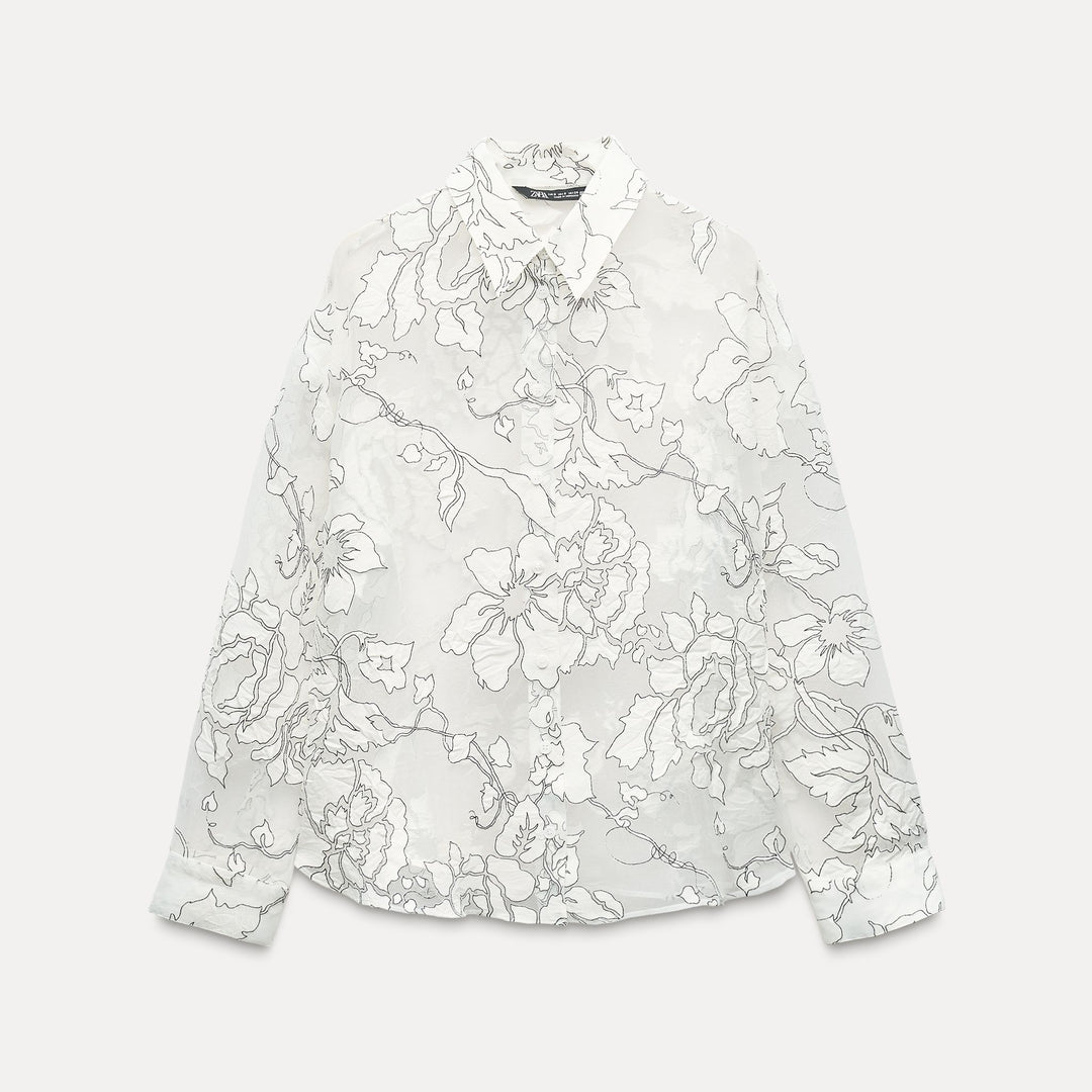 Moudda ZARA - Chemise femme dévorée, manches longues, fils contrastés - Tunisie 1