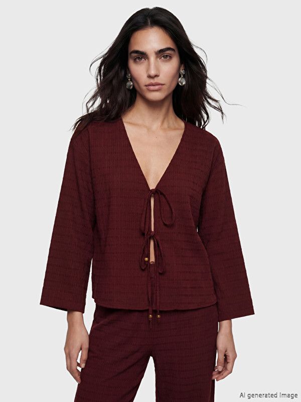 Moudda LC Waikiki - Kimono en tissu pour Femme couleur Bordeaux - Tunisie 1