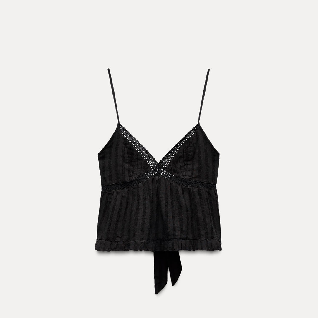 Moudda ZARA - Haut coton encolure en V, broderie, nœud dos - Tunisie 1