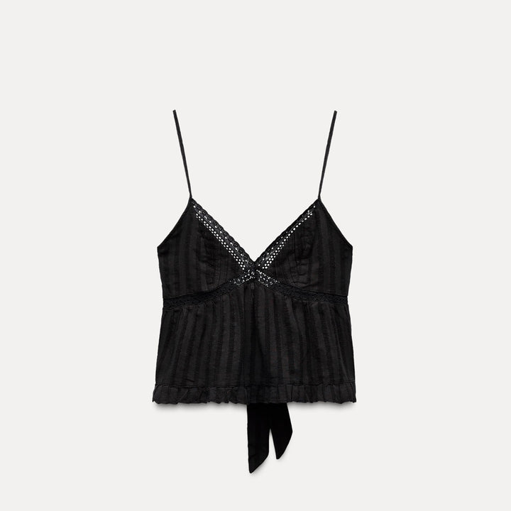 Moudda ZARA - Haut coton encolure en V, broderie, nœud dos - Tunisie 1