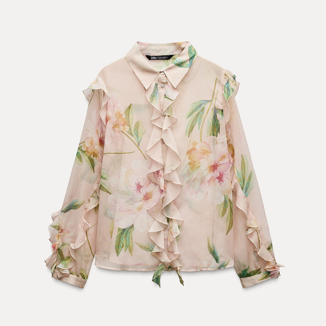 Moudda ZARA - Blouse imprimée fleur dégradée volants manches longues - Tunisie 1