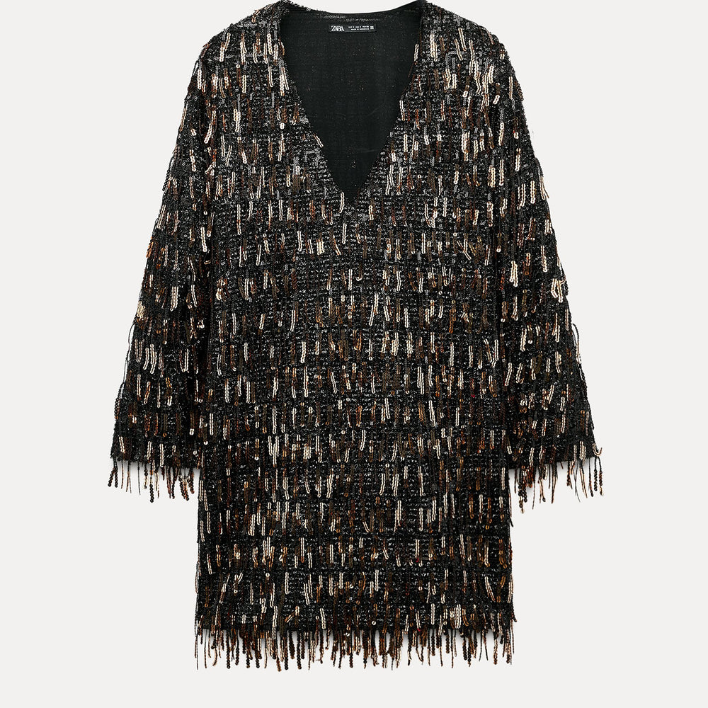 Moudda ZARA - Robe courte manches longues, col en V pailletée - Tunisie 2