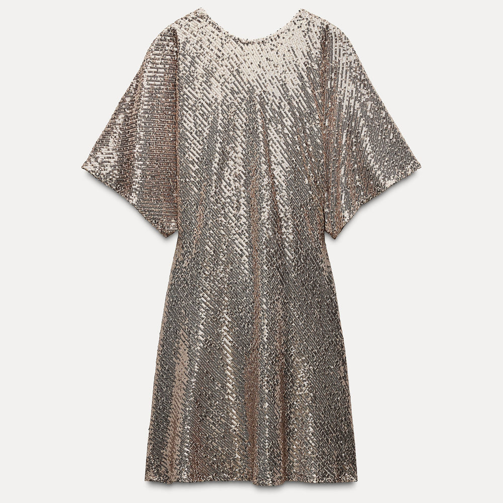 Moudda ZARA - Robe courte pailletée manches courtes or rose - Tunisie 2